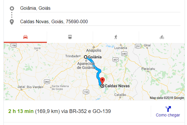 Distância Goiânia a Caldas Novas