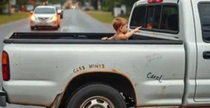 Criança cai da caçamba de caminhonete em Goiânia