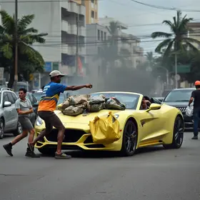 motorista de carro de luxo agride coletores de lixo