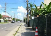 obra da Saneago em calçada do Centro de Goiânia